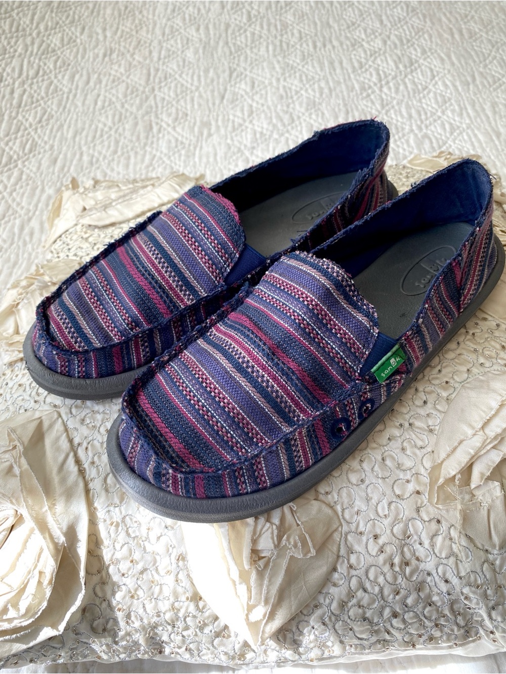 Sanuk Purple Multicolored Striped Donna Caroline Slip On Canvas Shoes Women Sz 7 - Picture 14 of 15